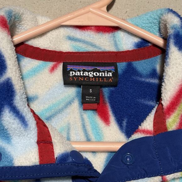 Patagonia Synchilla Snap T Fleece Pullover Feather Dance Print Blue Red Womens S - Picture 4 of 9